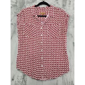 JACHS Girlfriend Quinn Short Cap Sleeve Button Up Shirt Size S Red White Chevron